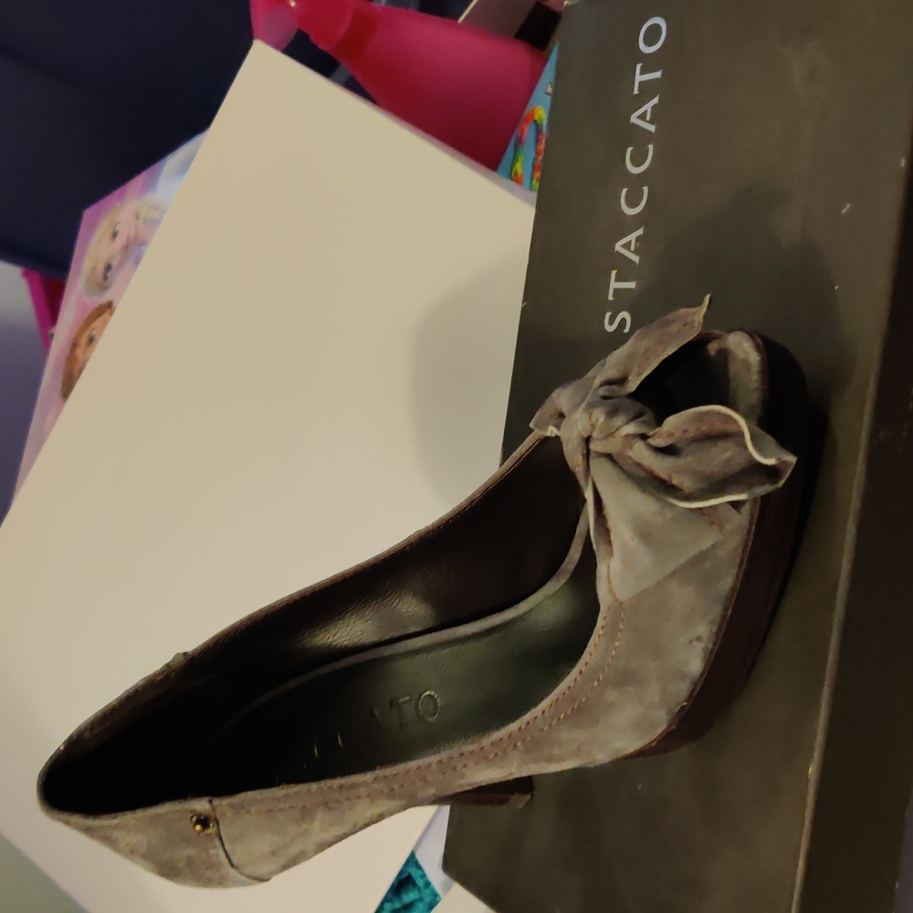 Staccato, high heels, size 38, grey, peep toe, bow, leather